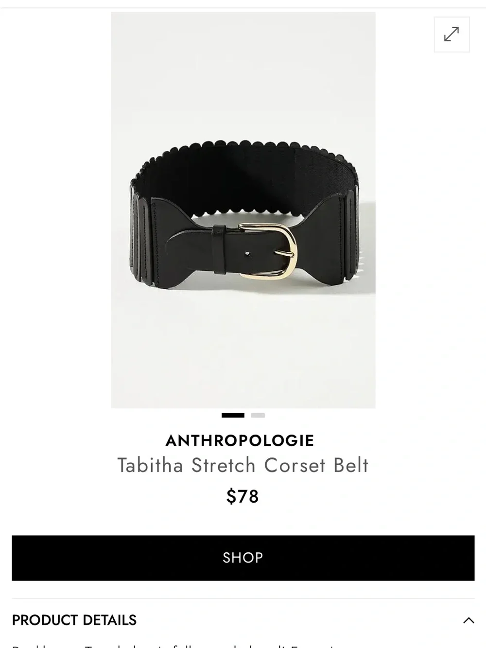 Anthropologie Tabitha Stretch Black Corset Belt